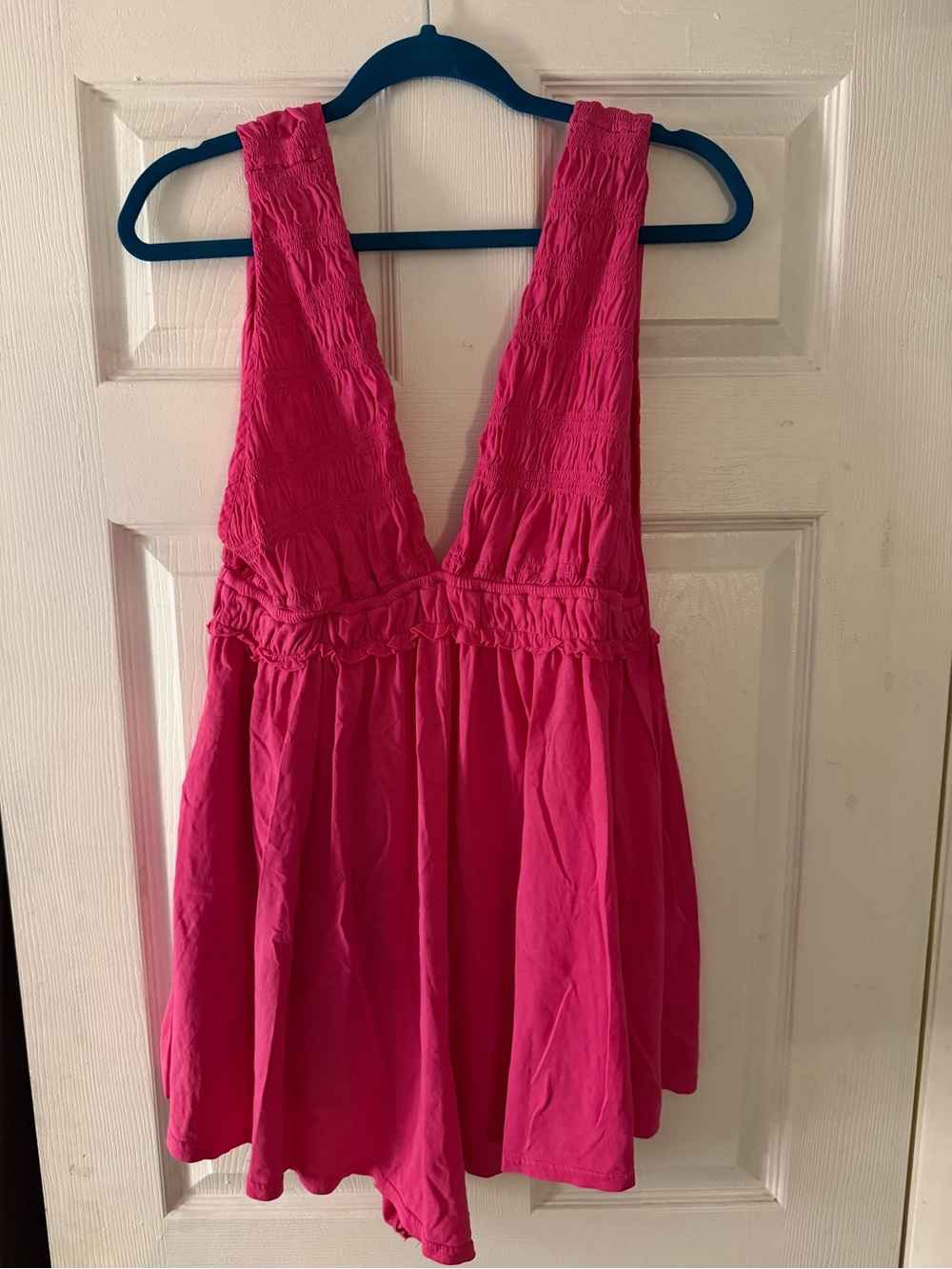 Anthropologie Hot Pink Ruched V-Neck Sleeveless Top